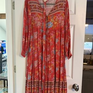 SPELL Red Floral Long-Sleeve Maxi Dress - Boho Floral Print
